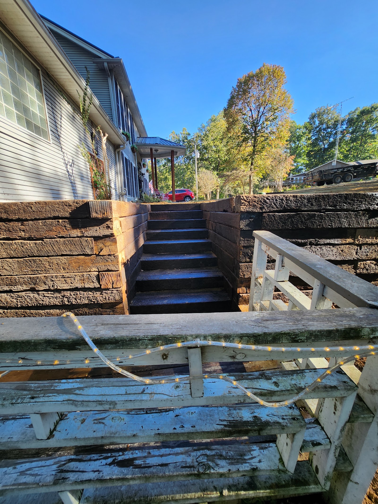 Timber steps and retaining project in progress